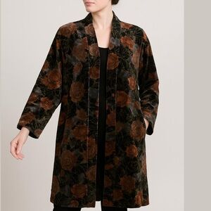 80s FLORAL OVERSIZED SWING COAT WATER REPELLENT COTTON VELVET DARK ROMANCE M